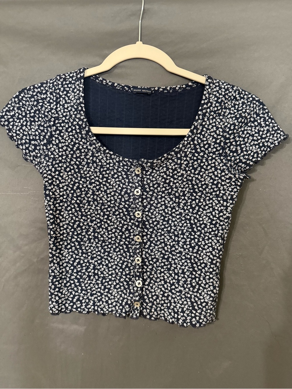 Brandy Melville Navy & White Floral Button Crop Top